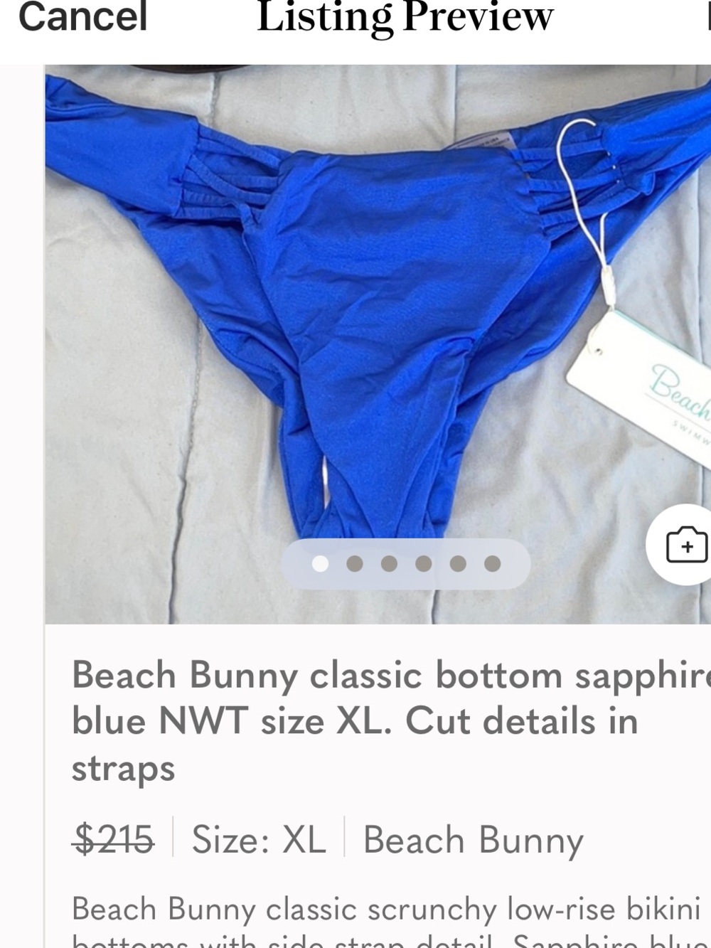 Beach Bunny classic bottom sapphire, blue NWT size XL. Cut details in straps